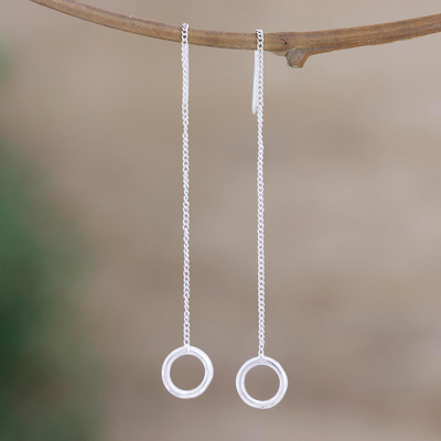 Sterling silver threader earrings, 'New Trend' - Hand Made Sterling Silver Threader Earrings