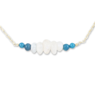 Halskette mit Quarz- und Regenbogenmondstein-Anhänger - Halskette mit Anhänger aus blauem Quarz und Regenbogenmondstein