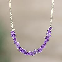 Amethyst pendant necklace, 'New Fantasy in Purple' - Hand Crafted Amethyst and Brass Pendant Necklace