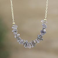 Labradorite pendant necklace, 'New Fantasy in Grey' - Artisan Crafted Brass and Labradorite Pendant Necklace