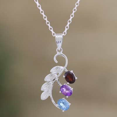 Edwardian Amethyst, Diamond and Emerald Floral Necklace - Ruby Lane
