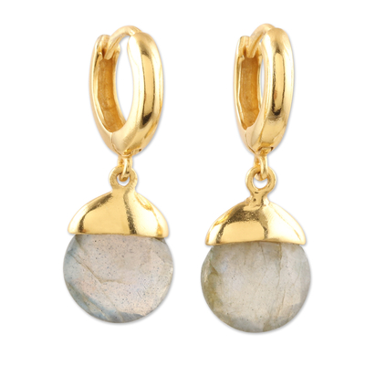 Gold-plated labradorite dangle earrings, 'Feeling Free' - Artisan Crafted Gold-Plated Labradorite Dangle Earrings