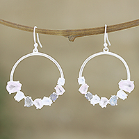 Multi-gemstone dangle earrings, 'Portal to Heaven' - Hand Made Rose Quartz and Labradorite Dangle Earrings