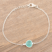 Chalcedony pendant bracelet, 'South Seas' - Handmade Sterling Silver Chalcedony Pendant Bracelet