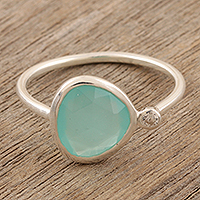 Chalcedony and cubic zirconia cocktail ring, 'Sea Queen' - Sterling Silver Chalcedony Cocktail Ring from India