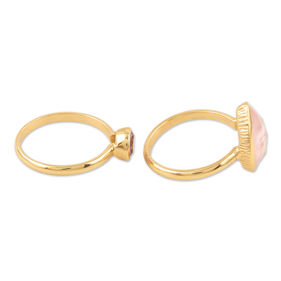 Gold-plated gemstone stacking rings, 'Reminder of You' (pair) - Handmade Gold-Plated Gemstone Stacking Rings (Pair)