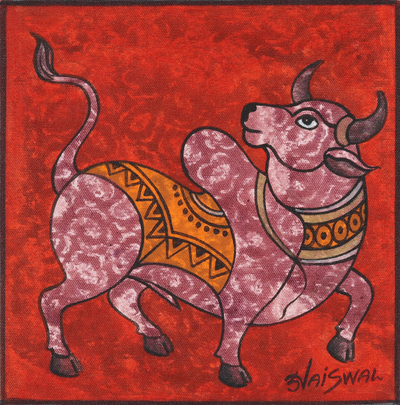 'Bull Power' - Acrylgemälde auf Leinwand mit Tiermotiv