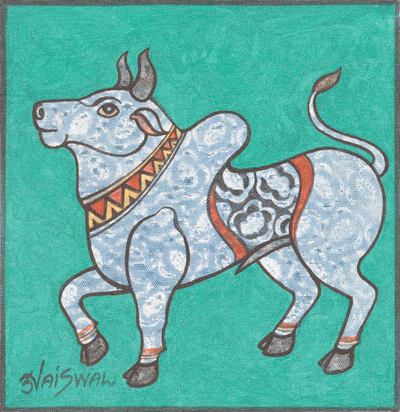 'Bull Power' - Signed Acrylic Painting with Bull Motif