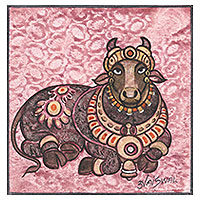 'Nandi' - Bull-Themed Indian Acrylic Painting on Canvas