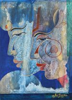 'Radha & Rukhmani' - Hindu-Themed Acrylic Painting