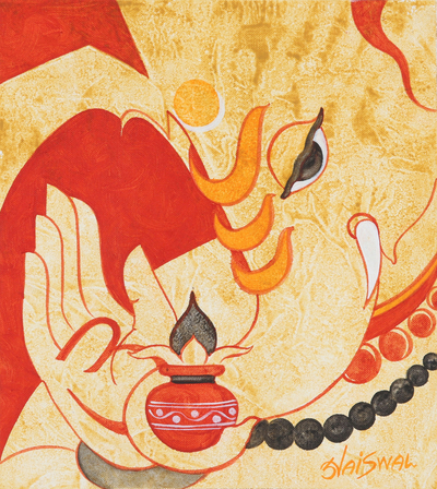 'Chintamani' - Hindu-Themed Acrylic Painting from India