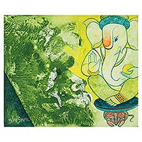 'Blessing of Ganesha' - Ganesha-Themed Acrylic Painting on Canvas