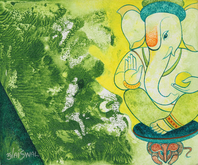 'Blessing of Ganesha' - Pintura acrílica sobre lienzo con temática de Ganesha