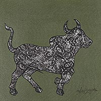 'Mighty Bull' - Cuadro de toro estampado sobre lienzo