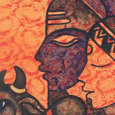 'Shivalaya' - Pintura de toro naranja sobre lienzo
