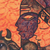 „Shivalaya“ – Orangefarbenes Stiergemälde auf Leinwand