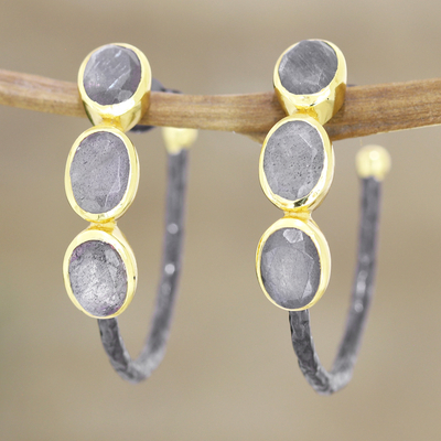 Gold-accented labradorite drop earrings, 'Evening Air' - Gold-Accented Labradorite Drop Earrings from India