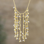 Gold-plated labradorite waterfall necklace, 'Cascade from the Clouds' - Handcrafted Gold-Plated Labradorite Waterfall Necklace