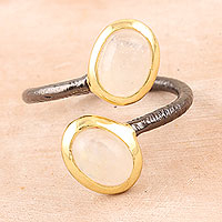 Gold-accented rainbow moonstone wrap ring, 'Misty Aura' - Artisan Crafted Gold-Accented Rainbow Moonstone Wrap Ring
