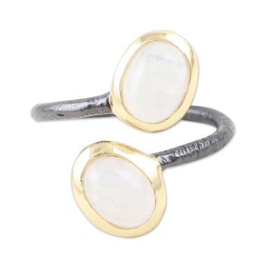 Artisan Crafted Gold-Accented Rainbow Moonstone Wrap Ring