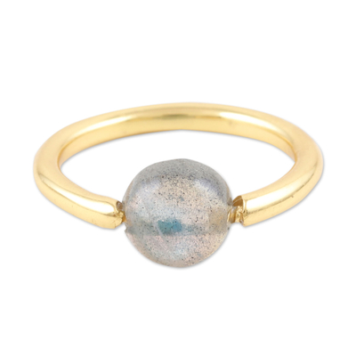 Labradorite single stone ring, 'Return to Saturn in Grey' - Hand Made Gold-Plated Labradorite Single Stone Ring