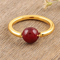 Gold-plated ruby single stone ring, 'Return to Saturn in Red'