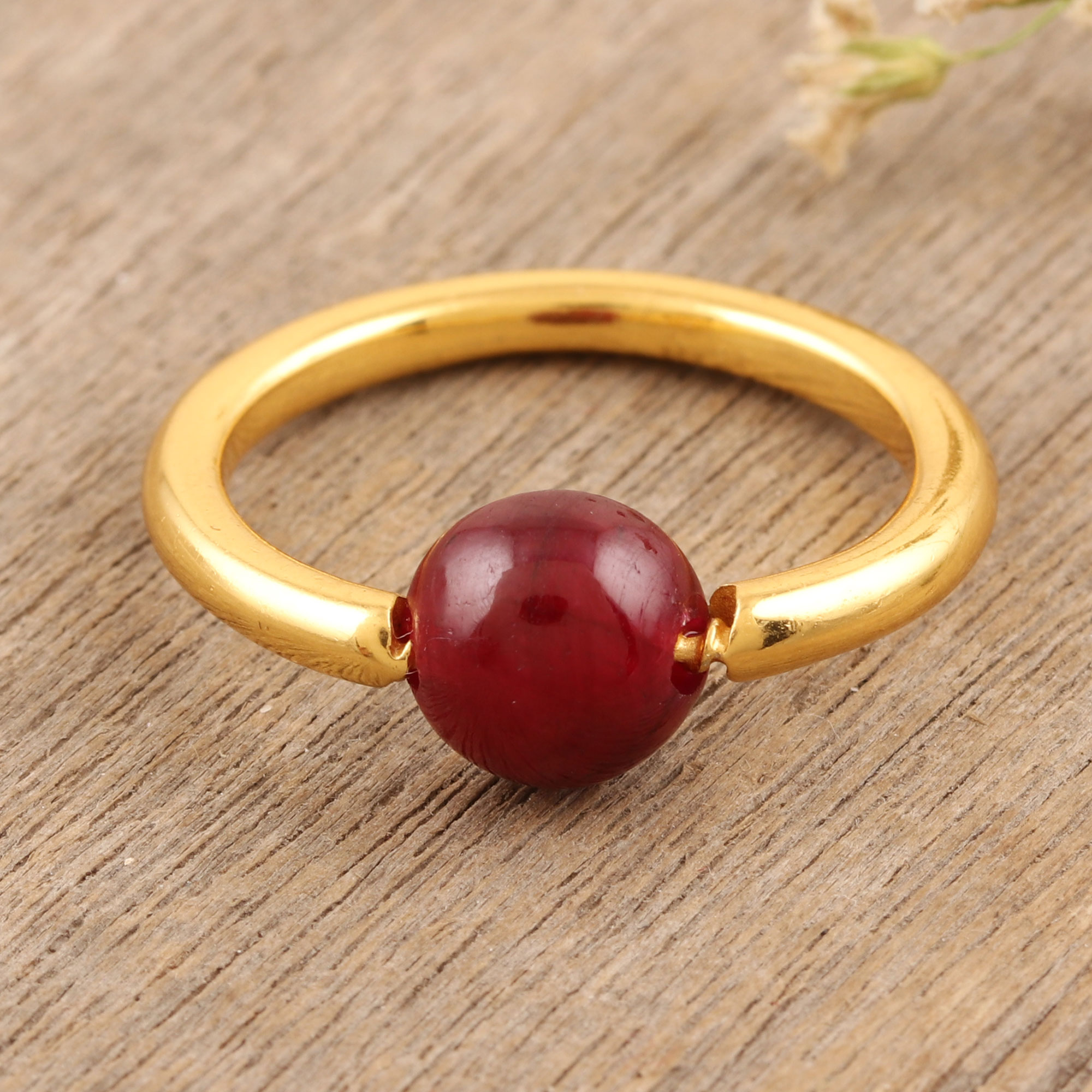 Indian Ethnic Gold Plated Coral Gemstone Ring Size 7 Lovely Men Women Jewelry 