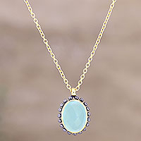 Chalcedony pendant necklace, 'Aqua Bloom' - Handmade Gold-Plated Chalcedony Pendant Necklace