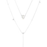 Rainbow moonstone and cubic zirconia y-necklace, 'Above the Clouds' - Rainbow Moonstone and Cubic Zirconia Y-Necklace