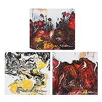 „Wasserfall“ (Triptychon) – Abstraktes Acryl-Triptychon