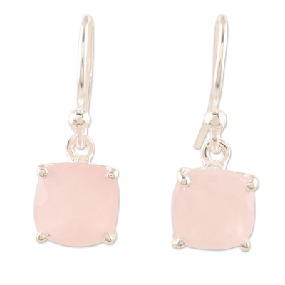 Rose quartz dangle earrings, 'Heaven Sent' - Natural Rose Quartz Earrings from India
