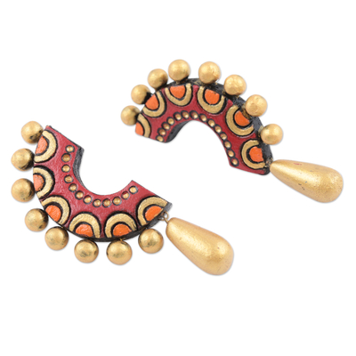 Ceramic dangle earrings, 'Colorful Crescent' - Hand-Painted Ceramic Earrings
