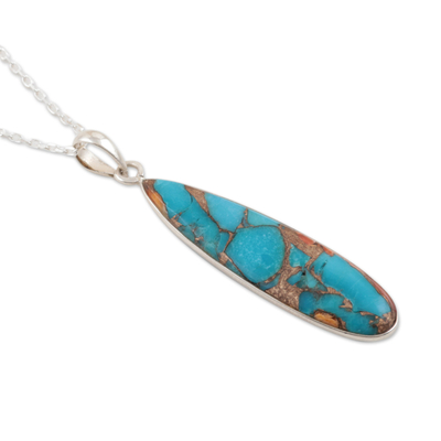 Sterling silver pendant necklace, 'Blue Oasis' - Pendant Necklace with Composite Turquoise