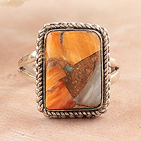 Oyster turquoise cocktail ring, 'Earth's Glow' - Oyster Turquoise Single Stone Ring in Warm Colors