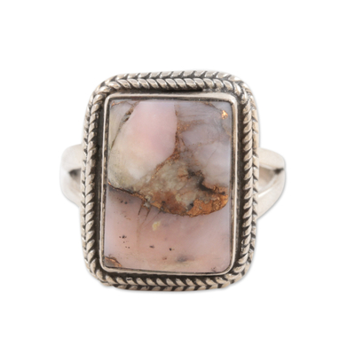 Oyster turquoise cocktail ring, 'Dawn's Glow' - Oyster Turquoise Single Stone Ring in Rose Tones