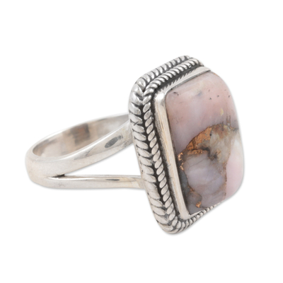 Oyster turquoise cocktail ring, 'Dawn's Glow' - Oyster Turquoise Single Stone Ring in Rose Tones