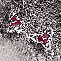 Ruby stud earrings, 'Kerala Bougainvillea' - Genuine Ruby Stud Earrings
