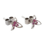 Ruby stud earrings, 'Kerala Bougainvillea' - Genuine Ruby Stud Earrings