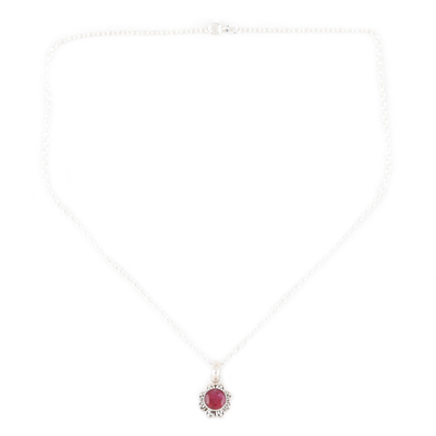 Ruby pendant necklace, 'Gracious Flower' - July Birthstone Ruby Necklace