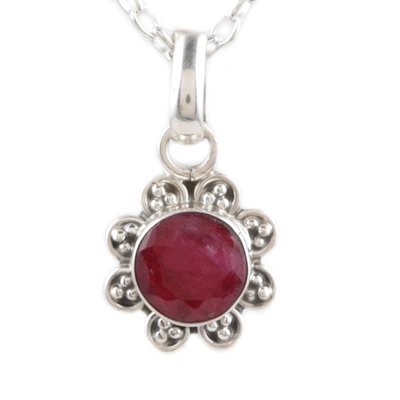 Ruby pendant necklace, 'Gracious Flower' - July Birthstone Ruby Necklace