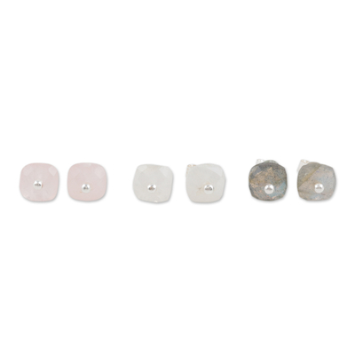 Aretes de piedras preciosas, (juego de 3) - Juego de 3 pares de aretes con gemas