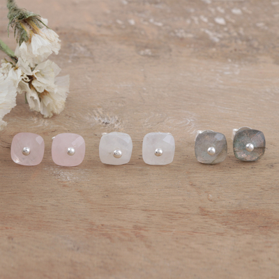 Aretes de piedras preciosas, (juego de 3) - Juego de 3 pares de aretes con gemas