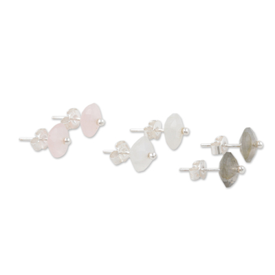 Gemstone stud earrings, 'Present Perfect' (set of 3) - Gemstone Stud Earring Set of 3 Pairs