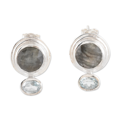 Hand Crafted Labradorite and Blue Topaz Drop Earrings