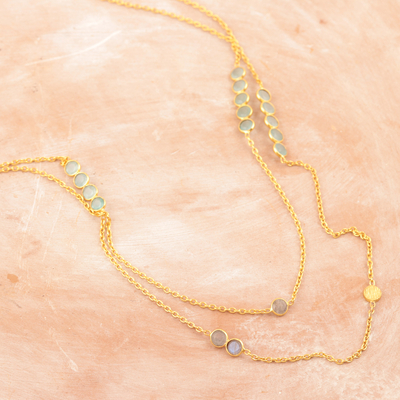 Gold-plated labradorite and chalcedony station necklace, 'Outer Planet' - Gold-Plated Labradorite and Chalcedony Station Necklace