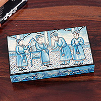 Decorative papier mache box, 'Royal Court' - Hand-Painted Decorative Papier-Mache Box