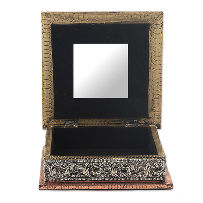 Embossed metal jewellery box, 'Royal Greetings' - Velvet-Lined Metal jewellery Box