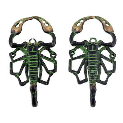 Brass wall hooks, 'Scorpion Duo' (pair) - Artisan Crafted Brass Wall Hooks (Pair)