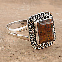 Tiger's eye cocktail ring, 'Once and Future Queen' - Hand Made Tiger's Eye Cocktail Ring