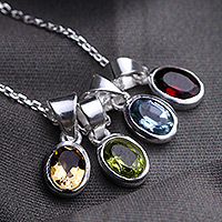 Gemstone pendants necklace, 'Harmony Charms' - Assorted Gemstone Pendant Necklace Set